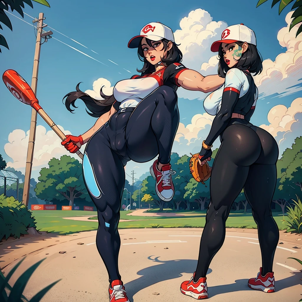 1female,36 years old,MILF,mature,Bigchest,Big breasts Thin waist,long leges,Raised sexy,Pornographic exposure, solo,(Background with:bamboo forrest,clubs) She has very short black hair,standing on your feet,Sweat profusely,drenched all over the body,seen from the front, hair straight, mostly cloudy sky,(((tmasterpiece),(Very detailed CG unity 8K wallpaper),best qualtiy,cinmatic lighting,detailed back ground,beatiful detailed eyes,Bright pupils,(Very fine and beautiful),(Beautiful and detailed eye description),Black eyes,Redlip,ultra - detailed,tmasterpiece,)),facing at camera,(The upper part of the body),A high resolution,ultra - detailed),revealing breasts,Bare genitals, Bulge,legs are open,sexyposture,Camel toes,Flushed complexion,Open-mouthed,frontage,(Wearing:baseball cap,Red baseball shirt,black colored leggings,athletic sneakers),Full body photo,Show shoes