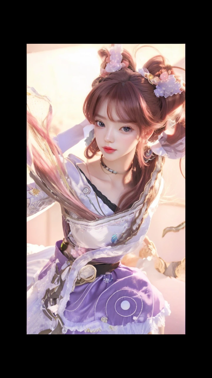 best quality, 1girl, solo, cartoon portrait ,  background,  long hair, bright red hair , pink lips, young girl, korean face