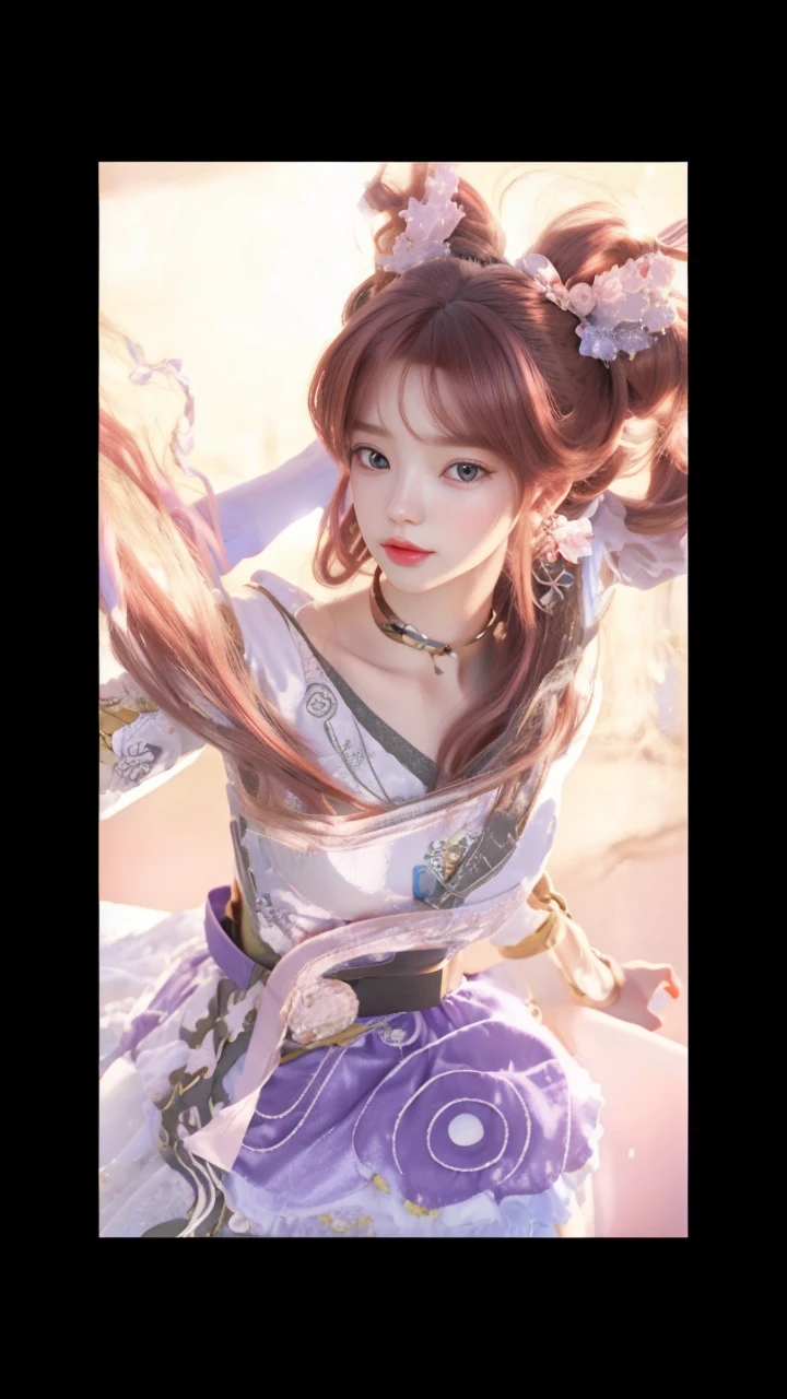 best quality, 1girl, solo, cartoon portrait ,  background,  long hair, bright red hair , pink lips, young girl, korean face