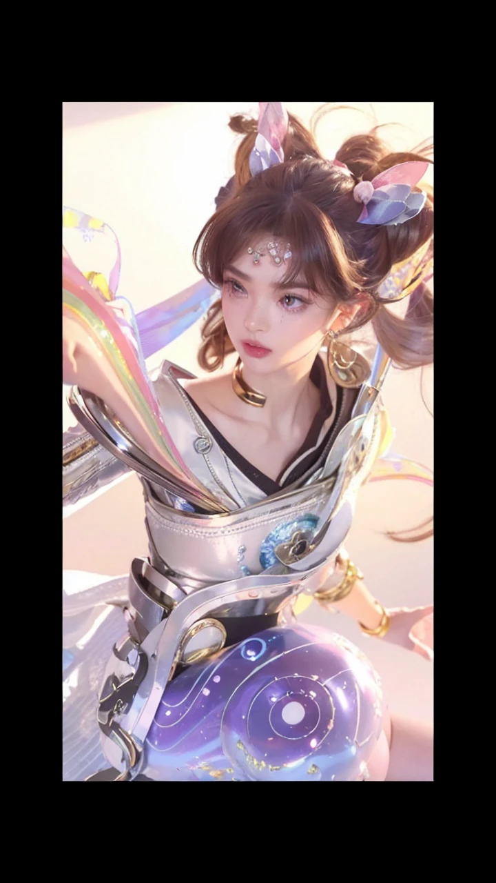 Kim Jennie with white brown hair, with curlers at the ends, with two bows on each side of the hair, all her white hair brown, with a star clip in her white brown hair, light colored eyes, Beautiful eyes, crying eyes, Beautiful, splash nose, watery nose, Beautifuls labios, pink lips, heart and cupid shaped lip, Beautiful skin, pale, White skin, with moles and freckles all over his face, soft pink blush on cheeks, natural pink blush, soft pink makeup, Jennie, Nice neck, marked collar, frown, tender look, with a kiss necklace, a Beautiful kiss necklace, similar a Yumeko Jabami, while using a YK2 Crochet, woolen, with a YK2 style brown miniskirt, while wearing stockings, secretary stockings, medias sexy, while having a bare abdomen, Delgado, marked and Beautiful, (big breasts, soft breasts, Beautifuls pechos), while she cosplays the character Yumeko Jabami, The anime Kakegurui., looking to the camera