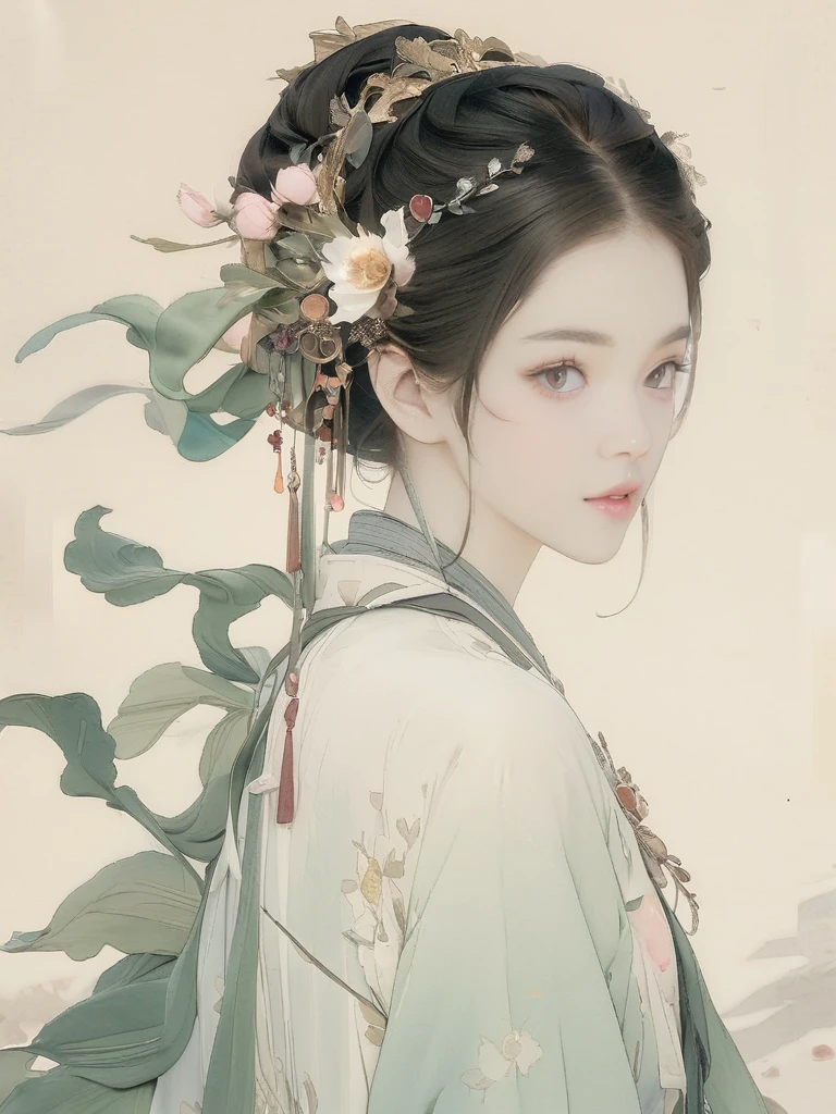 (8K, best quality, masterpiece)，watercolor (medium), 1girl, {Practical, original photo, Ultra-fine transparent, image, (Influenced by Yoshitaka Amano&#39;s style:1.6)}, Practical Light, Delicate skin, (Beautiful slim woman, 25 years old, Court Knight:1.5), Thin legs, Fine particles, Long white hair, Detailed fingers, Thin, Ecstasy expression, Dynamic and sexy pose, (Huge breasts:1.4), (Long skirt, Long red cape, boots:1.2),(Arcadia, Flower Storm, Many flowers:1.8), Unobscured，Beautiful scenery, (Flowers, Wind and Moon:1.5).