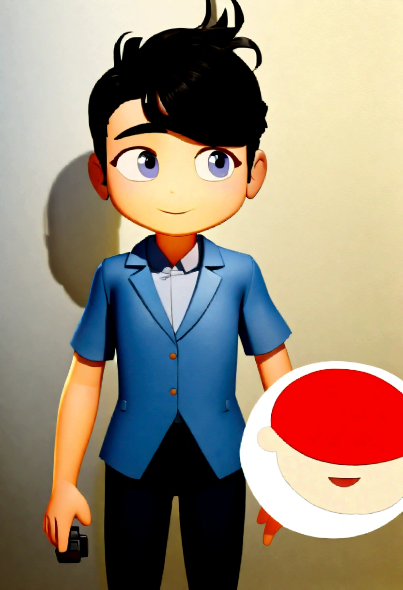 Pixar style of a cartoon character of a man with a small beard, a blue shirt and a blue blazer, Holding a Canon brand camera animation character, stylized character, Rendering Animation Styles, 3d stylized, Arnold Maya rendering, 3 d render stylized, Toon renderizar keyshot, 3d character, 3d character, Renderizado 3d stylized, 3D character rendering, cartoon character, character up close, character pose, (Pixar-style) (work of art:1.2) (bokeh) (the best quality) (skin detailed) (detailed texture) (8K) (Argilla) (cinematic lighting) (sharp focus