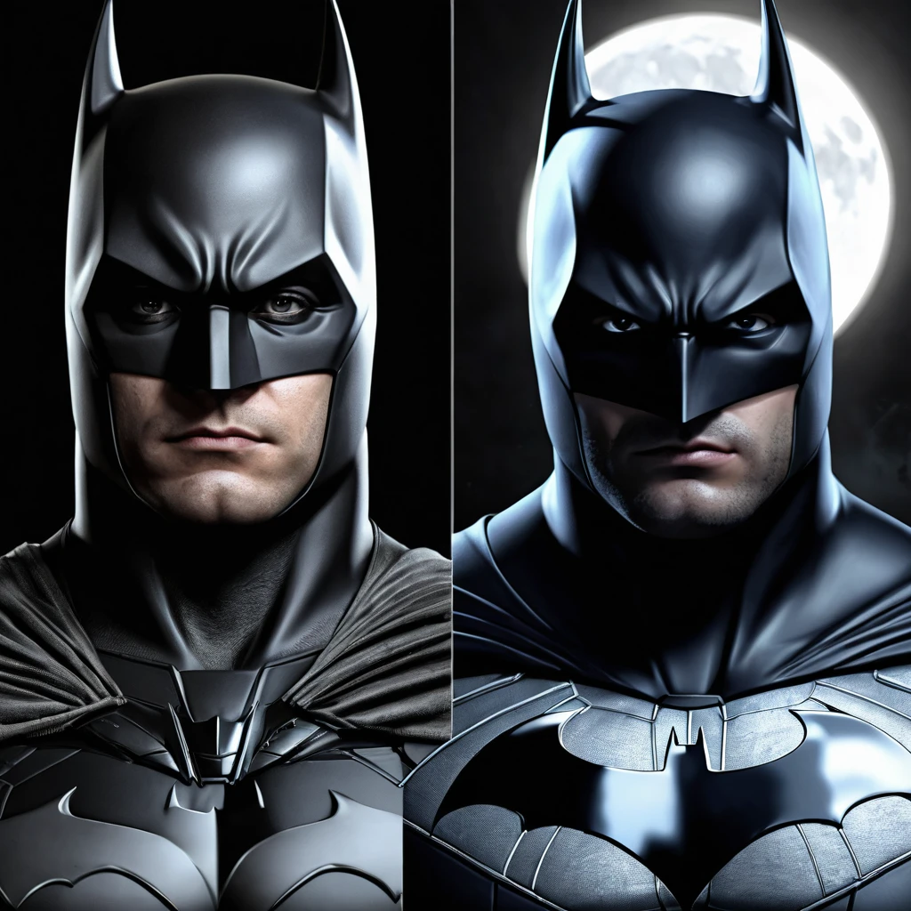 Create a portrait of hybrid form of batman and moon knight, detailed cg, realistic portrait.