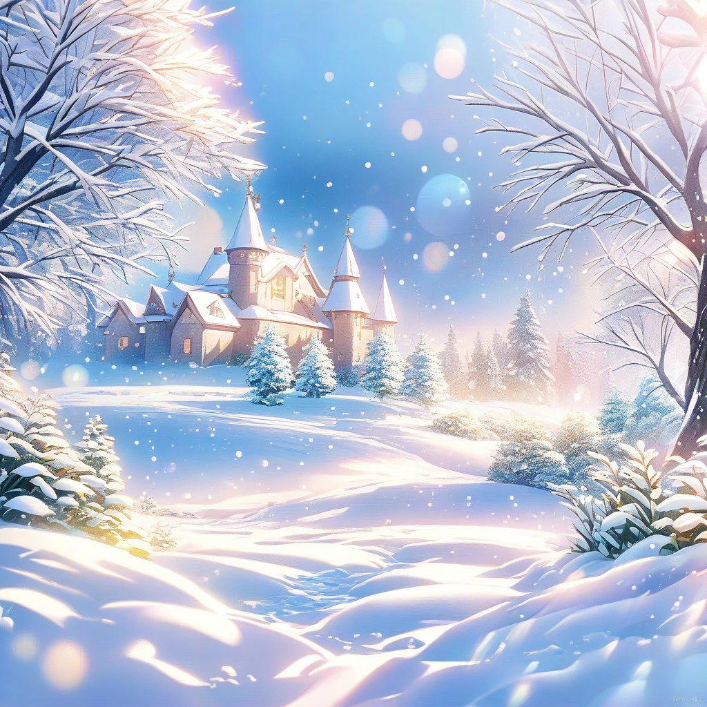 Snow Scene，snow，plant（（（Romantic atmosphere）））（（（fairy tale elements）））（（（masterpiece）））， （（best quality））