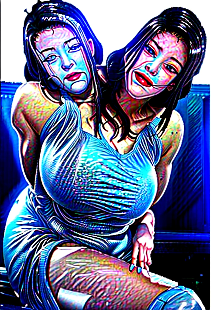 front view,giant girl 50 feet high，Have a pair of ultra long legs,,((antevert)),a pair of huge breasts，Wearing a pair of Mary Jane heels，A look of enjoyment，standing on a office desk，Beautiful appearance，Exquisite and exotic makeup，quality，8k，High quality，Perfect proportion, Cinema lighting，8k，textured skin，Super details，high detail，high quality，high resolution，explode，super high realistic