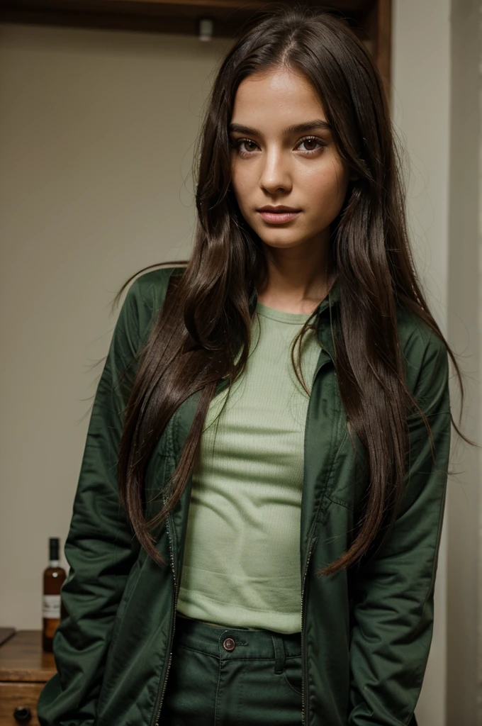 Girl with lab jas,green skin,long hair