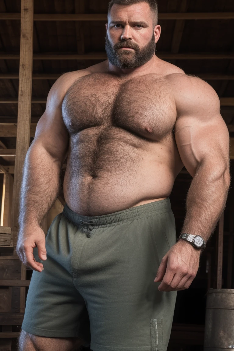 8K HIGH RESOLUTION HDR Very Extremely Realistic Very Detailed High Quality Create a professional studio-style 8K HDR Very Real photograph featuring a middle-aged daddy rugged bodybuilder muscle bears man , burly, very realy detailed hairy, 8K very realistic beared big daddy muscle bear, and 8K very realistic detailed rugged burly man in shorts. Very Realistic detailed shorts, very realistic hair, very realistic beards, very realistic thick neck, very realistic neck lines, very realistic detailed neck, very realistic belly, very realistic burly chest, very realistic detailed hairy burly strong chest and arms, very realistic detailed hairy burly strong chest and arms, very realistic pecs, very realistic burly muscle bear body, very realistic nipples, very realistic burly muscle bear body, very realistic face, very realistic detailed face, very realistic eyes, very realistic detailed eyes, very realistic pupils, very realistic detailed pupils, very realistic nose, very realistic ears, very realistic facial features, very realistic burly arms, very realistic elbows, very realistic hands, very realistic pecs, very realistic belly, very realistic human man body, very realistic bellybutton, very realistic wrists, very realistic fingers, very realistic fingernails, very realistic shoulders, very realistic mouth, very realistic lips, very realistic detailed skin, very realistic skin, very realistic mens clothing, very realistic detailed mens clothing. 8K HDR Very Realistic Hairy Bearded Burly Muscle bear Photoshoot, A very realistic burly muscle bear man in a Farm, 8K HDR Very Realistic Intricately Detailed, 8K HDR very realistic detailed Farm surroundings, 8K HDR very realistic surroundings lighting, No Deformities, captured with a 85mm lens by a world famous photographer, 8K HDR Very Ultra Realistic and 8K HDR Very Realistic Photograph, 8K HDR Clear HDR Quality full with very realistic real details
