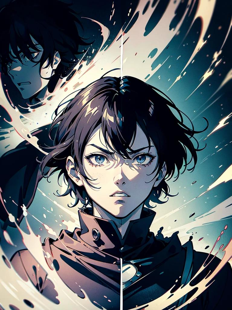 anime guy with his face in print DESPERATE AND SCREAMING SCARY, kentaro miura manga art style, stunning manga art style, black and white manga style, kentaro miura manga style, Manga style by Kentaro Miura, baki style, , , shigenori soejima illustration, manga digital art