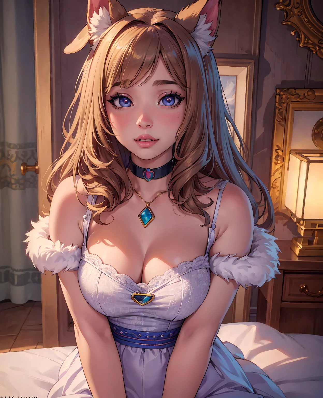 beautiful detailed eyes, beautiful detailed lips, extremely detailed eyes and face, long eyelashes, 1girl, cute dog girl, pokimane, , dog ears, dog tail, colorful dog collar, petting, soft fur, dog paws, playful, whimsical, fantasy, (best quality,4k,8k,highres,masterpiece:1.2),ultra-detailed,(realistic,photorealistic,photo-realistic:1.37),vibrant colors, soft lighting, magical realism, dreamlike