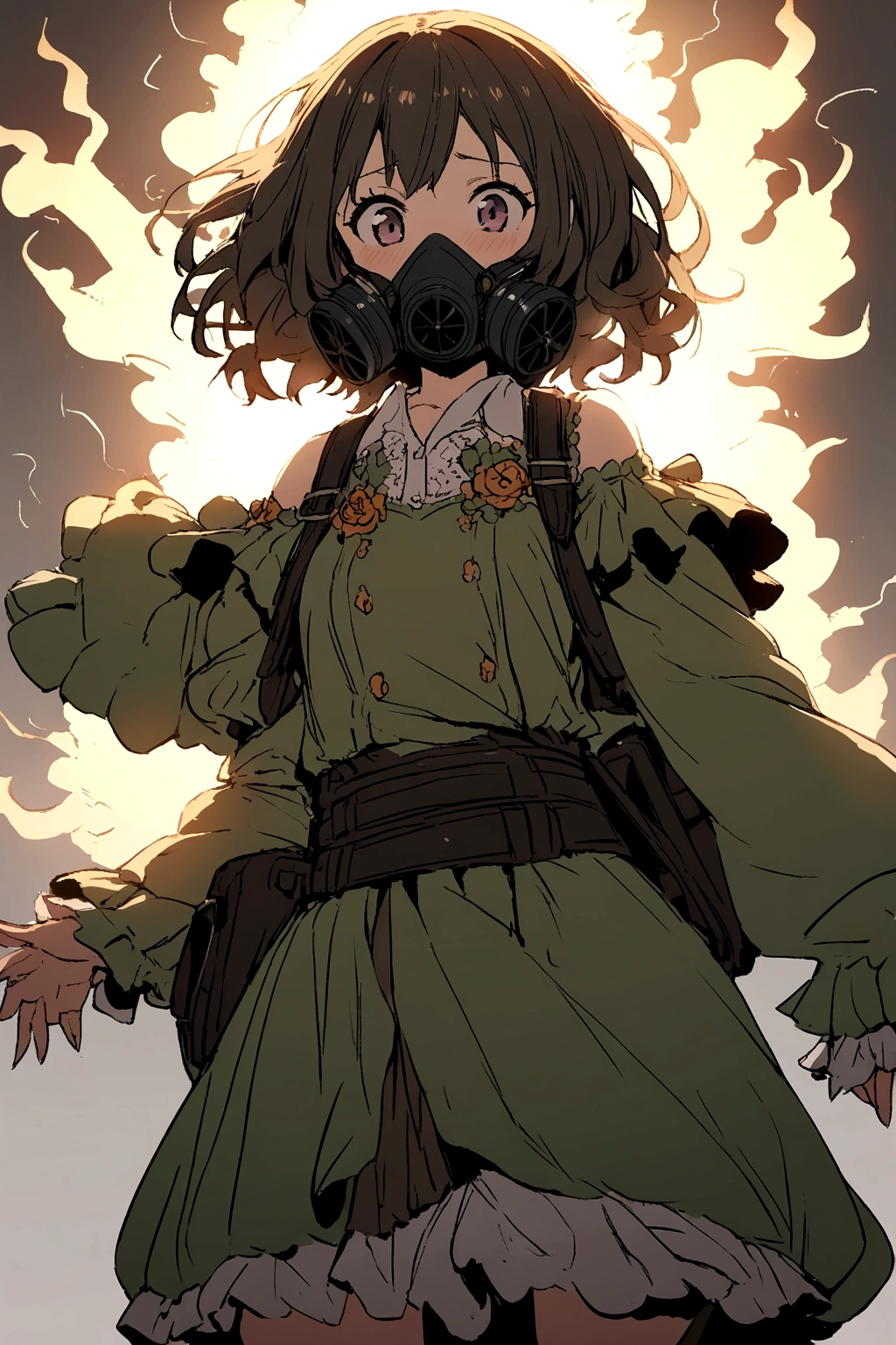 Anime girl fart with gas mask 