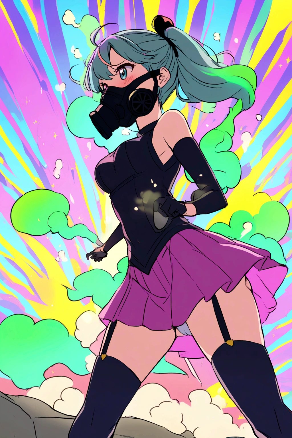 Anime girl fart with gas mask