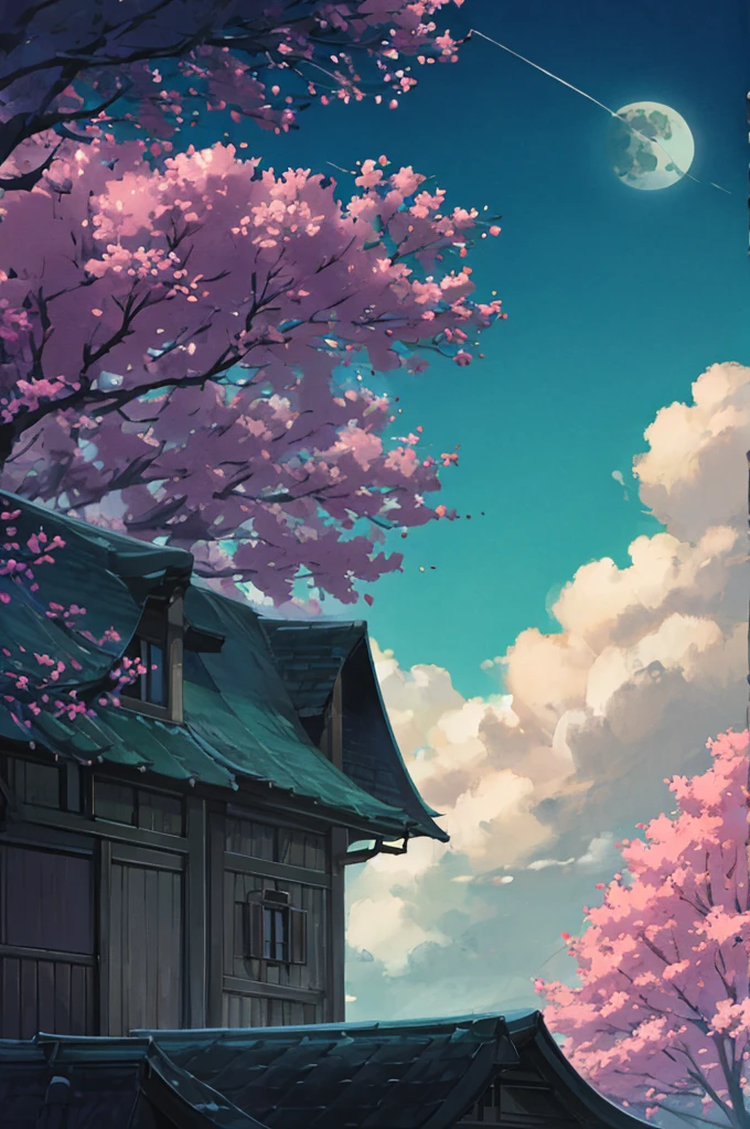 Great Full Moon, beautiful forest, white colors, grises, negro, pastel colours, chinese atmosphere, beautiful landscape, flowers and tree branches