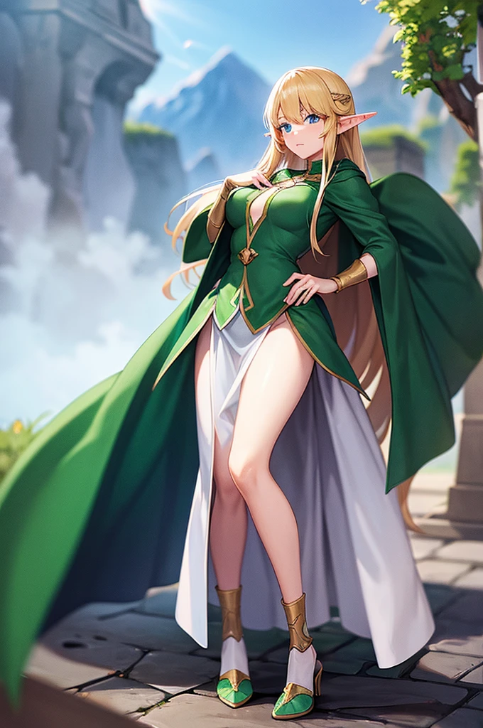 an elf with pointy ears, fantasy medieval elf clothes, full body , full hd , high qualiy