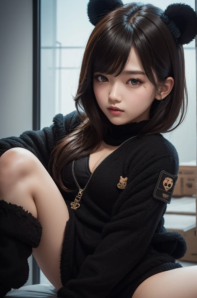 One with a black teddy bear outfit from Free Fire 
