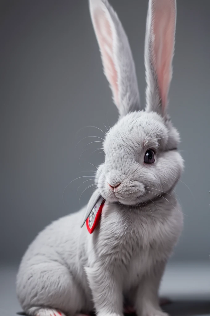 Gray bunny with red eyes