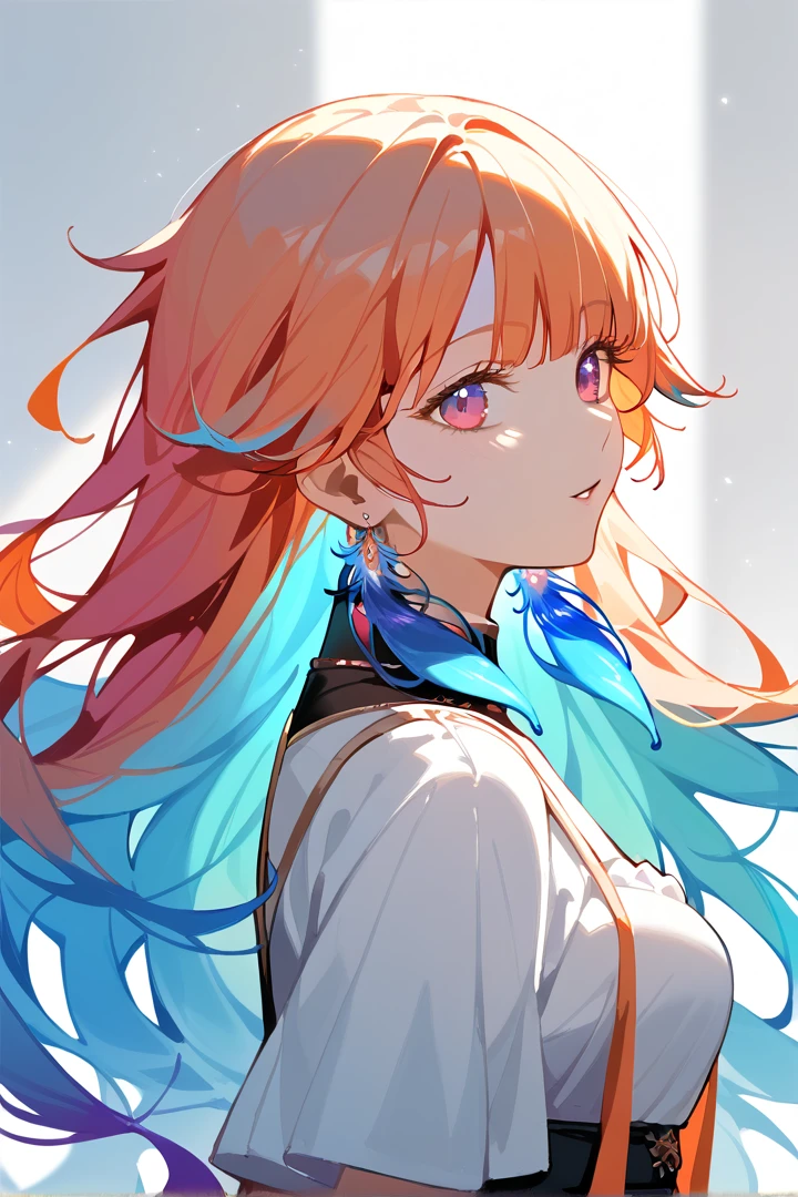 (masterpiece), (best quality), (ultra-detailed), (beautiful), (nai3), 1girl,TakanashiKiara, colored inner hair, gradient hair, long hair, feather earrings 