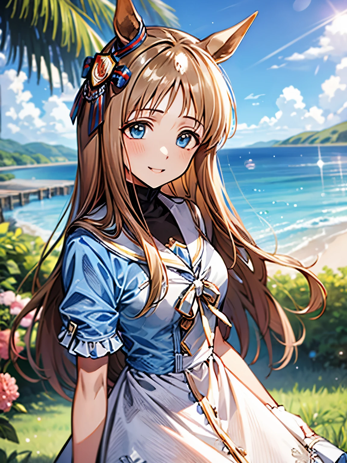 grass wonder \(Umamusume\), 1 girl, Solo, Best Quality, masutepiece, 8K, High resolution, Ultra-detailed, light smile, (((summer dress))),