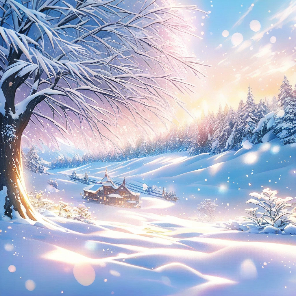 Snow Scene,snow,plant(((Romantic atmosphere)))(((fairy tale elements)))(((masterpiece))), ((best quality))