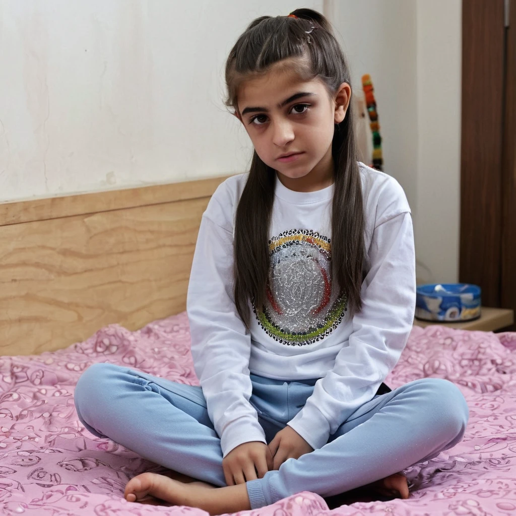 Ponytail hair Kurdish teen with sitting on bed tin body Short