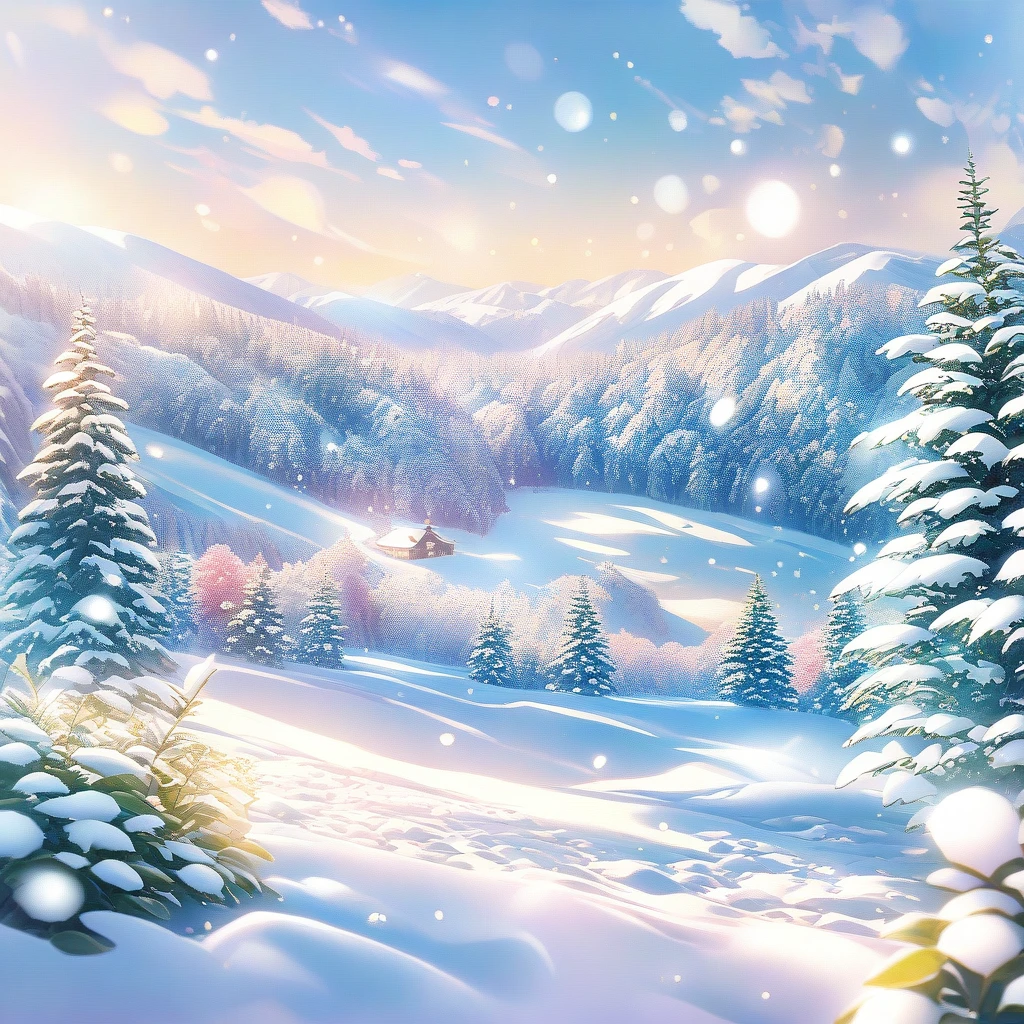 Snow Scene,snow,plant(((Romantic atmosphere)))(((fairy tale elements)))(((masterpiece))), ((best quality))