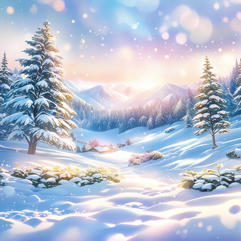 Snow Scene，snow，plant（（（Romantic atmosphere）））（（（fairy tale elements）））（（（masterpiece）））， （（best quality））