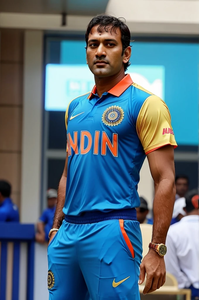 Ms dhoni in Indian jersey 7 with a crown