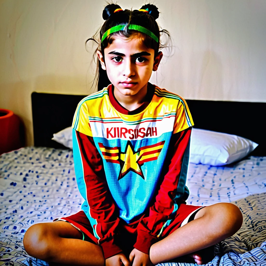 Ponytail hair Kurdish with sitting on bed tin body Short