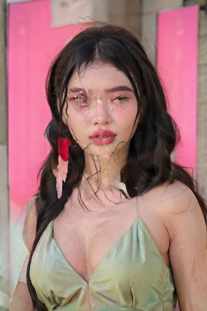 arafed woman with a white dress and a pink background, a pastel inspired by reyna rochin, shutterstock, realism, flawless olive skin, cindy avelino, portrait sophie mudd, portrait of modern darna, beautiful face and flawless skin, very pretty face, good looking face, madison beer girl portrait, violet myers, fair olive skin