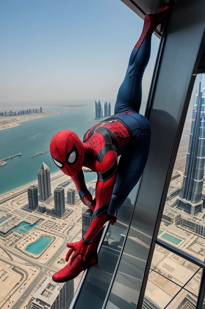 Spider-Man climbing the Burj Khalifa building