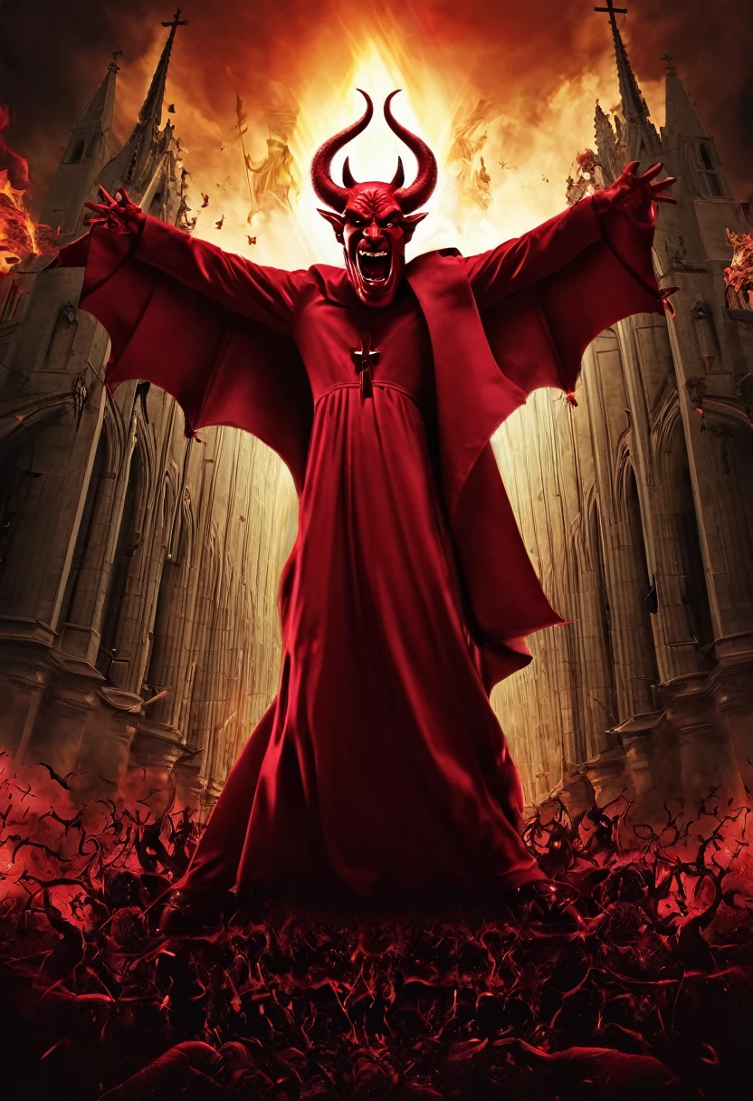 CREATE AN IMAGE OF THE DEVIL TRYING TO DESTROY THE CHURCH