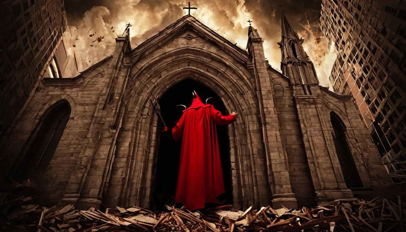 CREATING AN IMAGE OF THE DEVIL TRYING TO DESTROY THE CHURCH FROM THE OUTSIDE