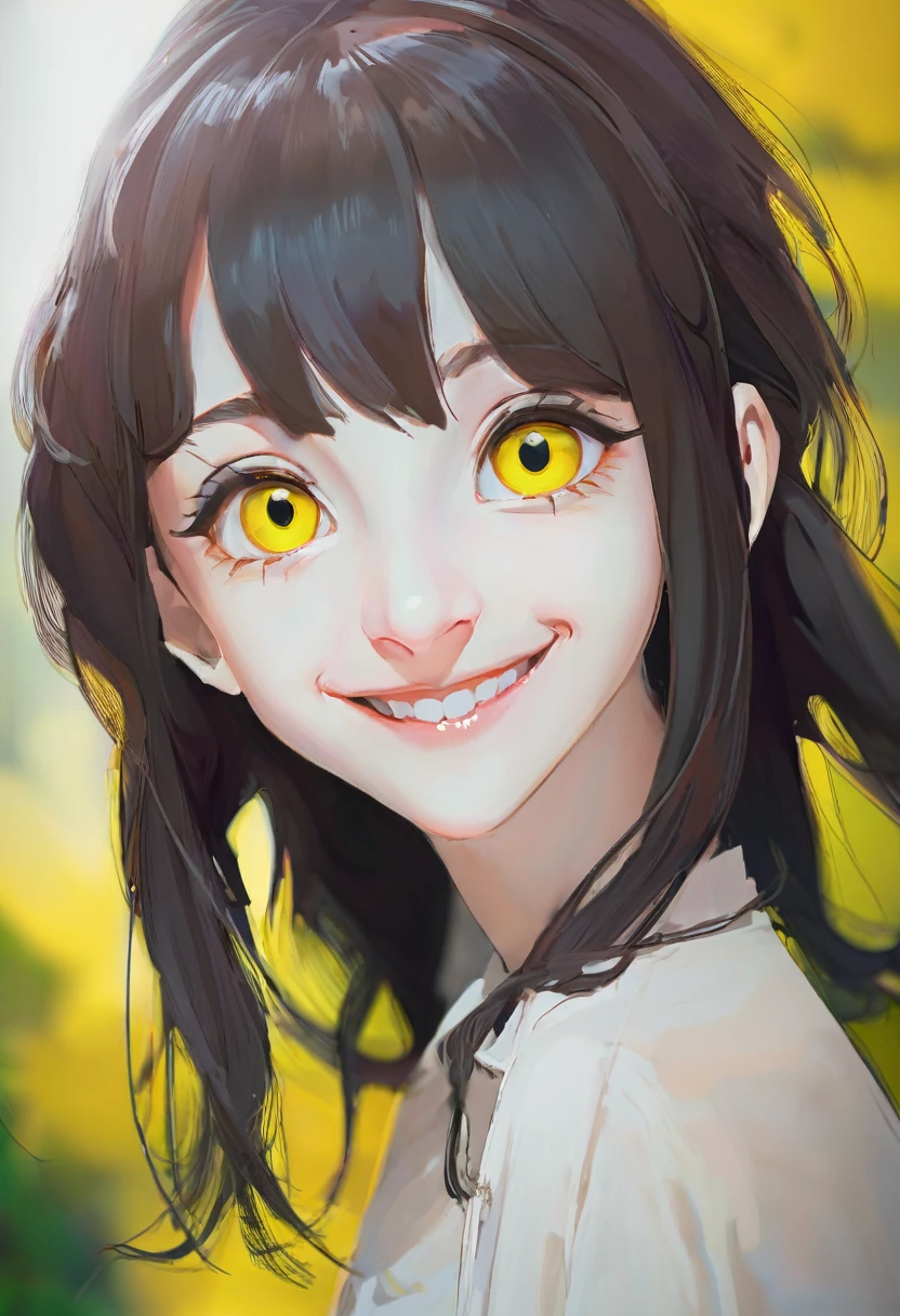 1girl, Looking into the camera, yellow eyes, smile, narrow eyes, dinamic pose, 