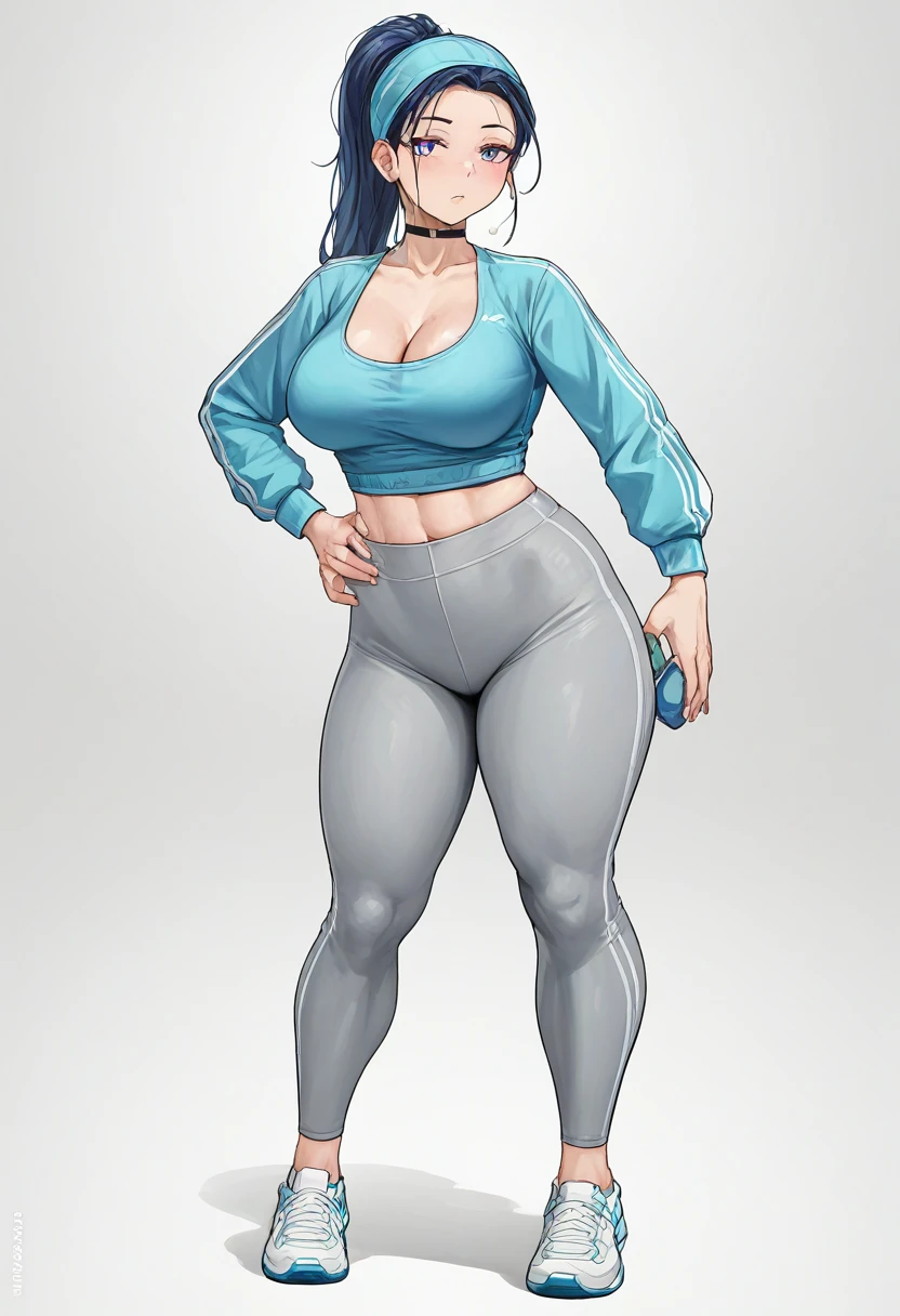 check_9,check_8_VVерх,check_7_VVерх,1 деVушка,One,Gym background,good at sports, СпортиVная одежда,split,big_breast,Looking_V_viewer,длинные Vолосы, Vысокий хVост, gray leggings,yoga pants,Vысокая талия,бокоVая щель,thick thighs,the stove sits,Fashionable dress