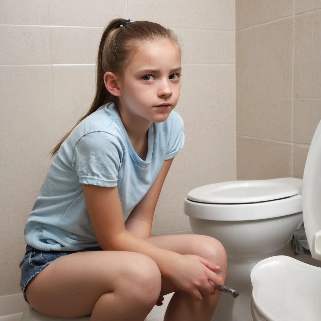 Ponytail hair with sitting on toilet tin body