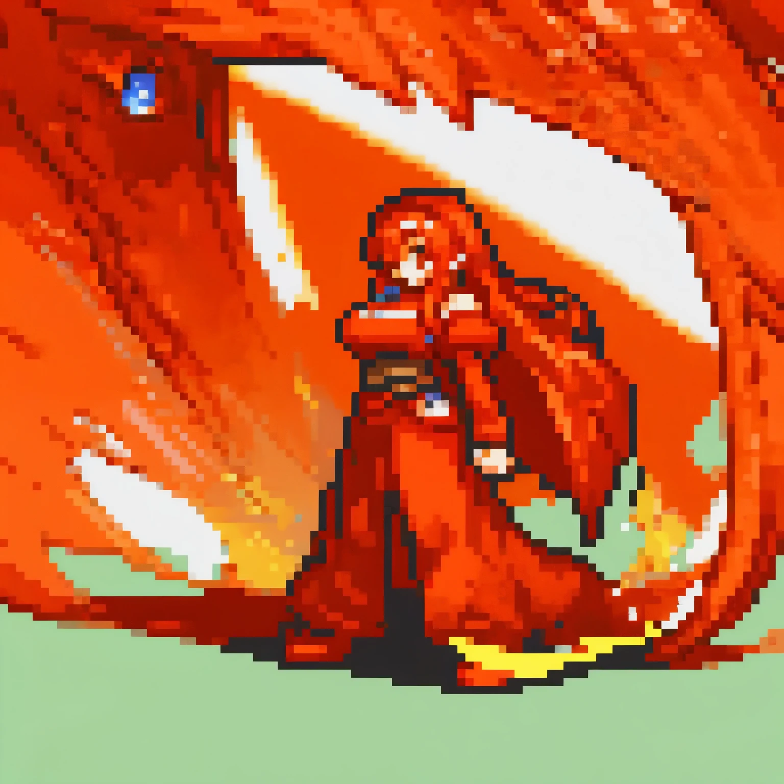 girl, solo, huge tits, golden eyes, long hair, red clothes, fegba_pixelart, 