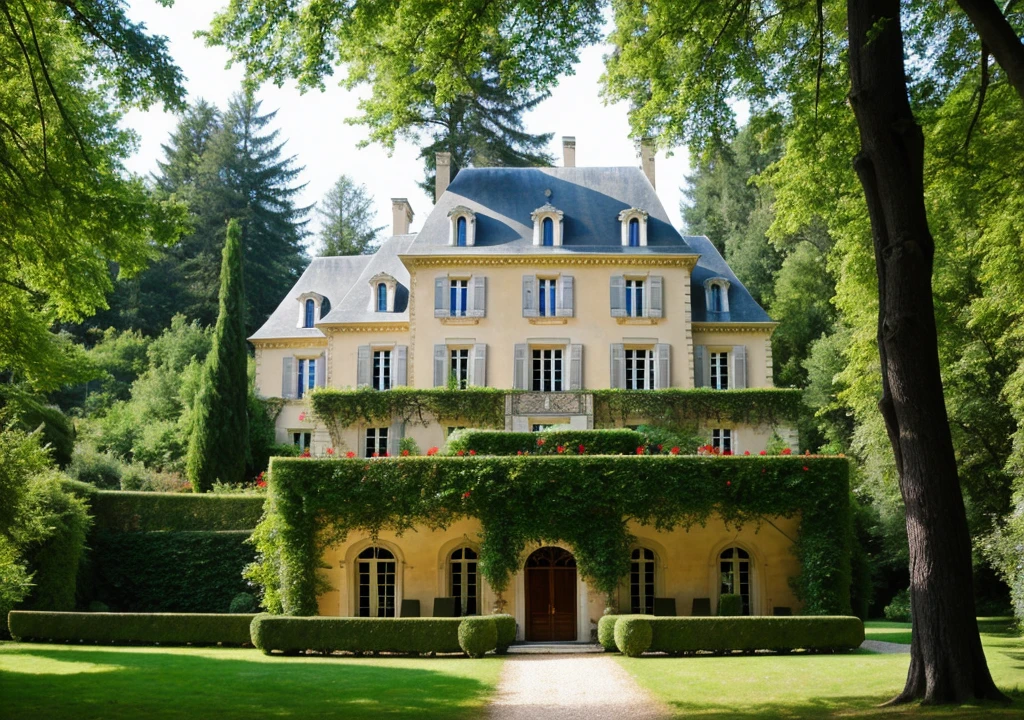 french chateau style house in relaxing forest