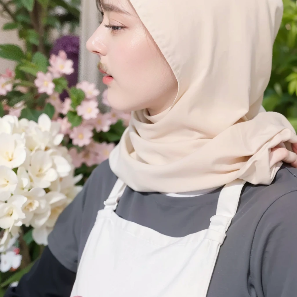(Best quality, 8k, 32k, Masterpiece, UHD:1.2),Photo of Pretty Japanese hijab woman, large breasts, oversize crew shirt. hijab with scarf
