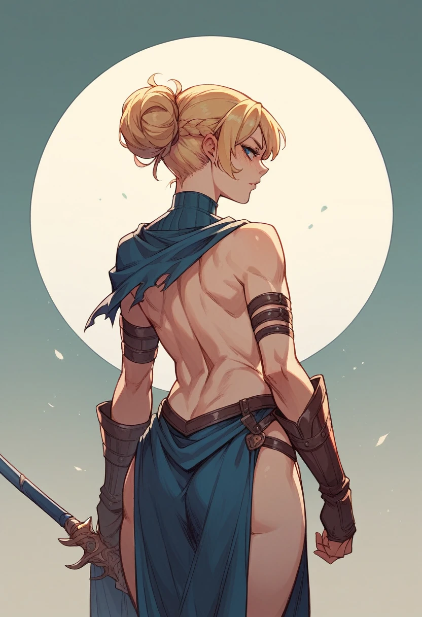 rear view of young sexy blonde female valkyrie