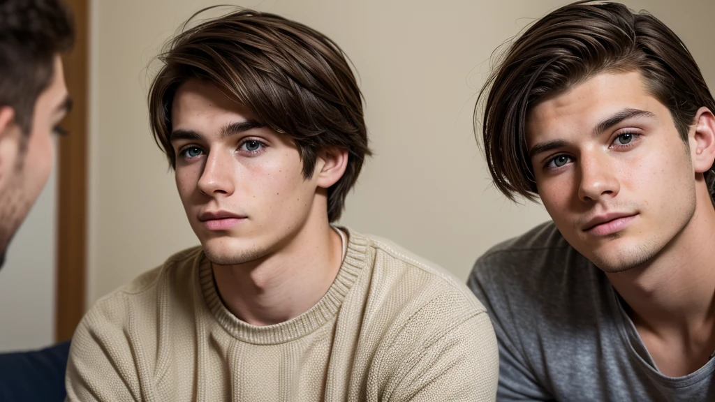 /an adult, a 20 year old man, American, white, brown hair, brown eyes, poor, in the background is college, a simple person, real image, high definition image.