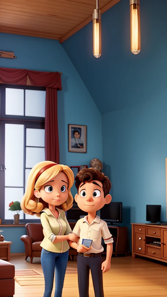 "A cartoon couple in their living room. The wife looks upset holding an electricity bill,