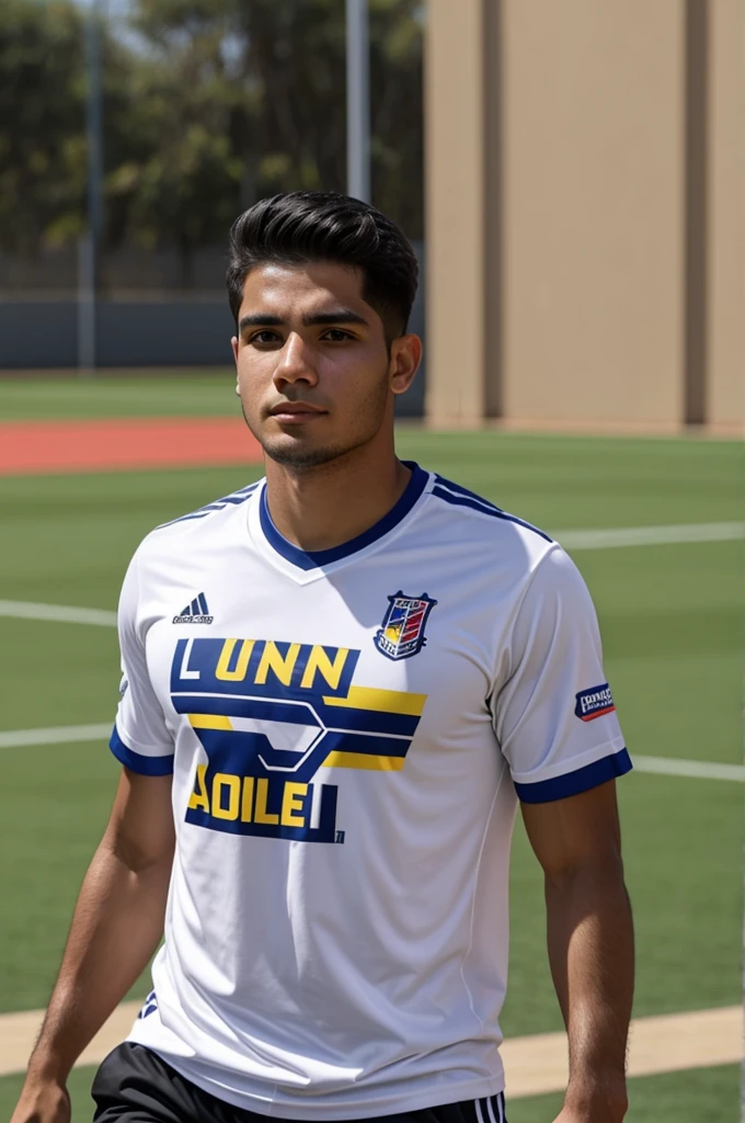 ALLIANCE LIMA PLAYER GABRIEL COSTA WITH THE UNIVERSITY OF SPORTS T-SHIRT