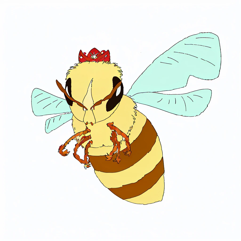 queen bee with crown, flying, semi-realistic, line art, transparent background, (best quality,4k,8k,highres,masterpiece:1.2), ultra-detailed, (realistic,photorealistic,photo-realistic:1.37), intricate details, delicate linework, vivid colors, soft lighting