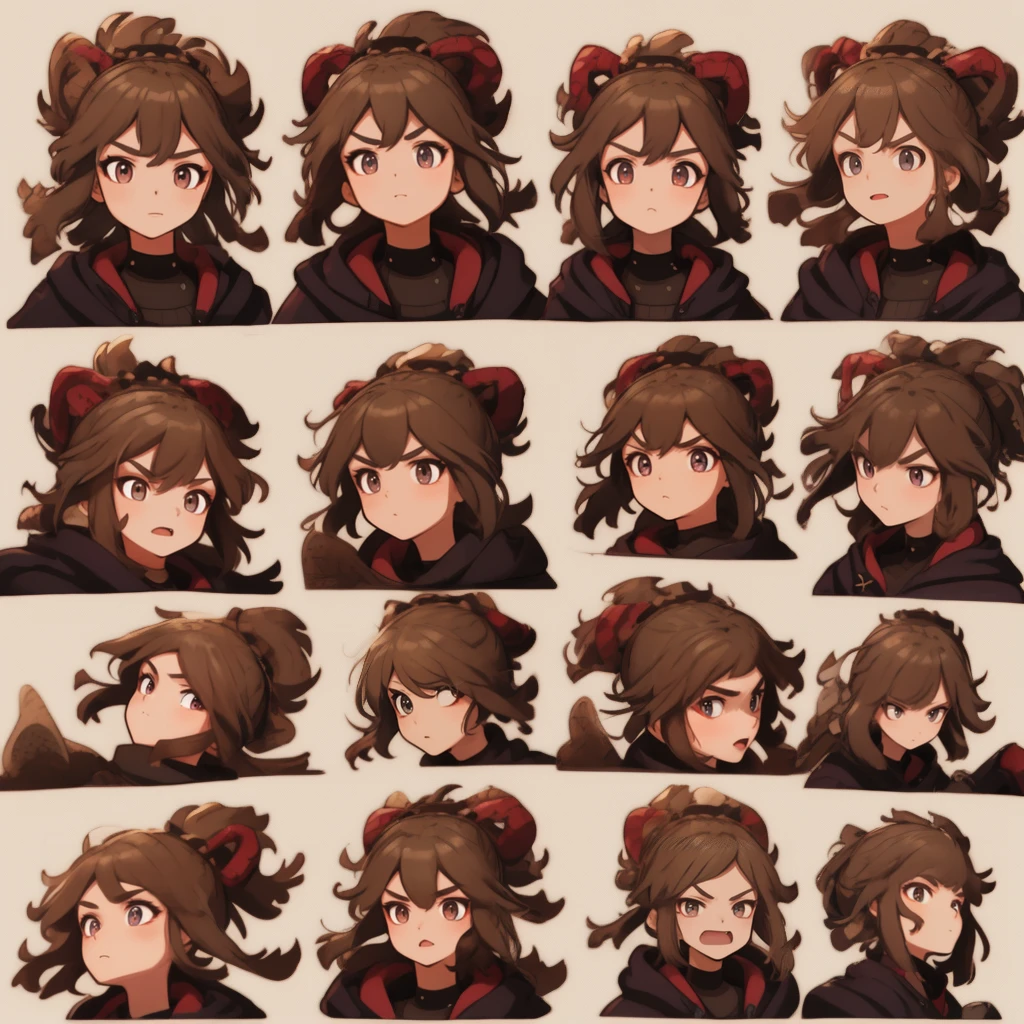 1 Cute Girl,red hair, long hair, eyes red and gold, 9 tables,9 poses and expressions,Different emotions,10