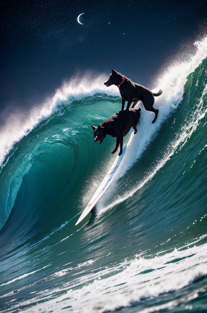 Black dog surfing the stars