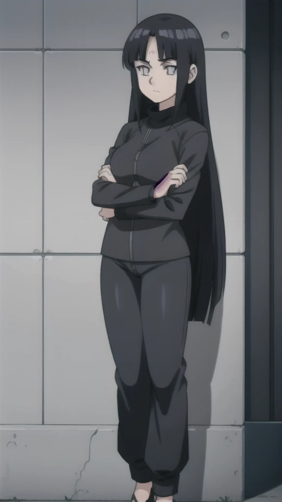 girl, , black hair, Sharingan eyes, black turtleneck, and pants Studio Pierrot style anime