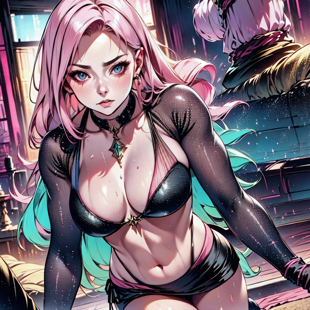 a beautiful woman with long platinum pink hair, wearing a sheer pink babydoll dress, full body portrait, detailed face with mesmerizing eyes, plump lips, slender body, pale skin, round medium-sized breasts, perky butt, (best quality,8k,highres,masterpiece:1.2),ultra-detailed,(realistic,photorealistic,photo-realistic:1.37),dramatic lighting,glowing skin,ethereal,elegant,dreamlike,soft pastel colors,chiaroscuro,cinematic