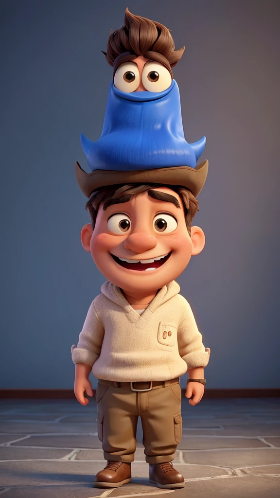 with a calm and funny demeanor, tries to explain humorously."