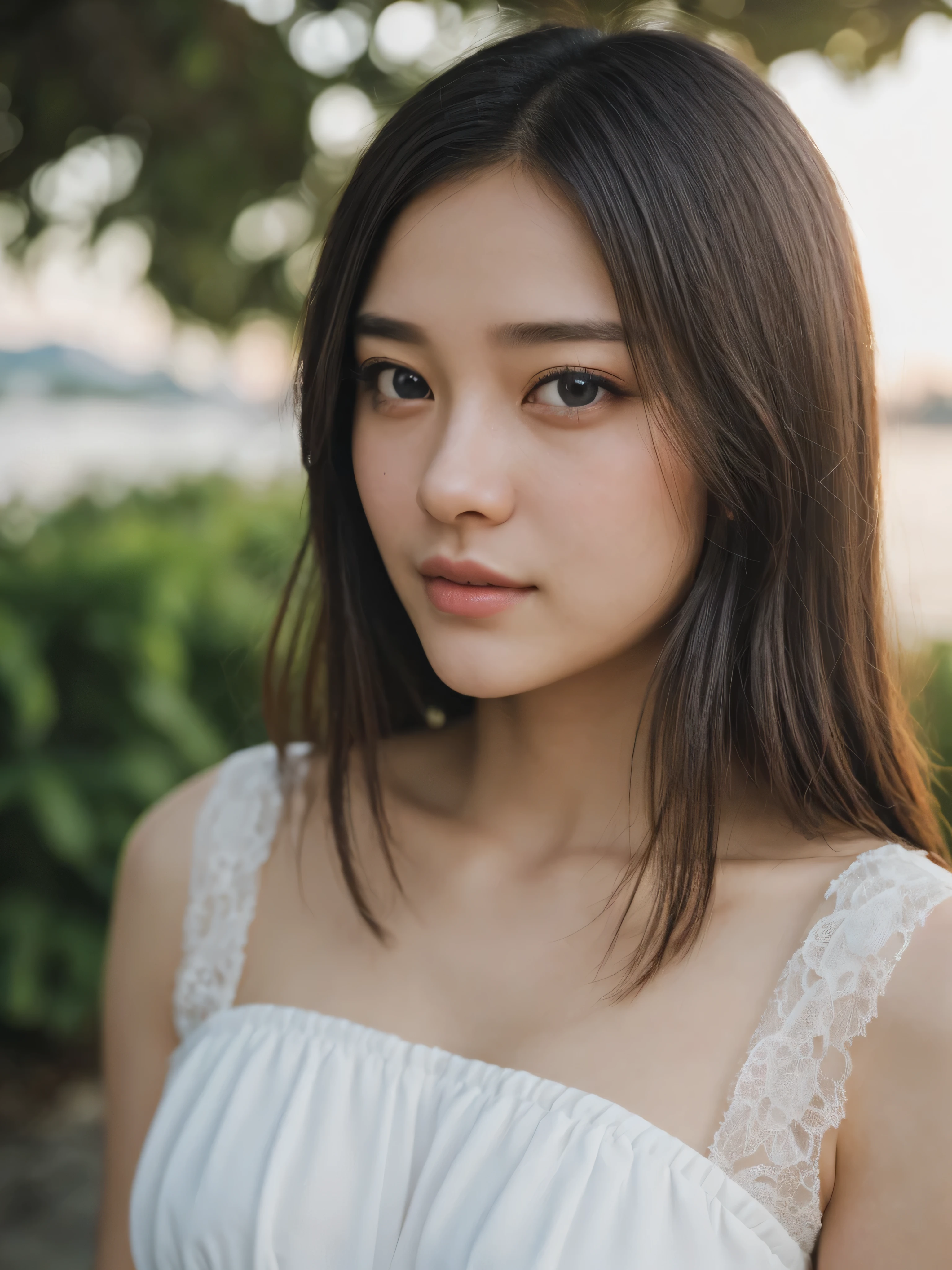 (masterpiece, UHD, 8k, best quality:1.2), solo, 1girl, (photorealistic:1.2), (RAW photo), (ultimate-realistic, ultimate-realistic details, ultimate-realistic texture, ultimate-intricate details, ultimate-realistic lighting, ultimate-realistic shadow, japanese girl, age 24 years old, ultimate-cute face, ultimate-RAW skin, ultimate-eyes, (((full body))), in a white dress next to a night of chaophraya riverside, dewy face, sunrays shine upon it, crisp detailing, no haze, modern dress, tropical, contax tix, cabincore, 8K, intricate, blue eyes ,light shadow, film grain, Hasselblad X2D 100C + XCD 2,5/25V, F/1.8, (cinematic still:1.2), 35mm photograph, film, bokeh, professional, 4k, highly detailed, perfect fingers ,Extremely Realistic,