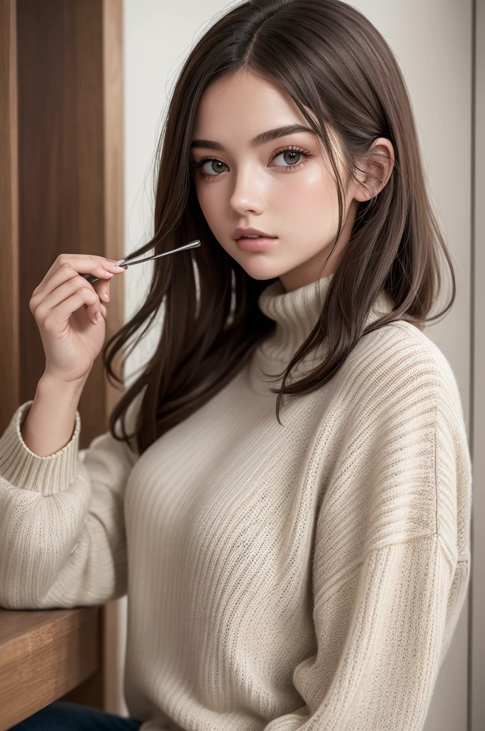 ((best qualityer)), ((work of art)), (detailded), 1 girl, ombro to ombro sweater,