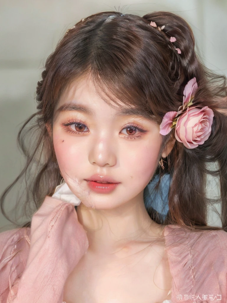 puffy asian woman with a rose flower in her hair, popular south Korean makeup, popular korean makeup, ulzzang, cute natural anime face, kawaii realistic portrait, beautiful face of japanese girls, Soft makeup, young lovely korean face, Sakimichan, cute face girl, beautiful aesthetic face, cute kawaii girl, lindo rosto delicado